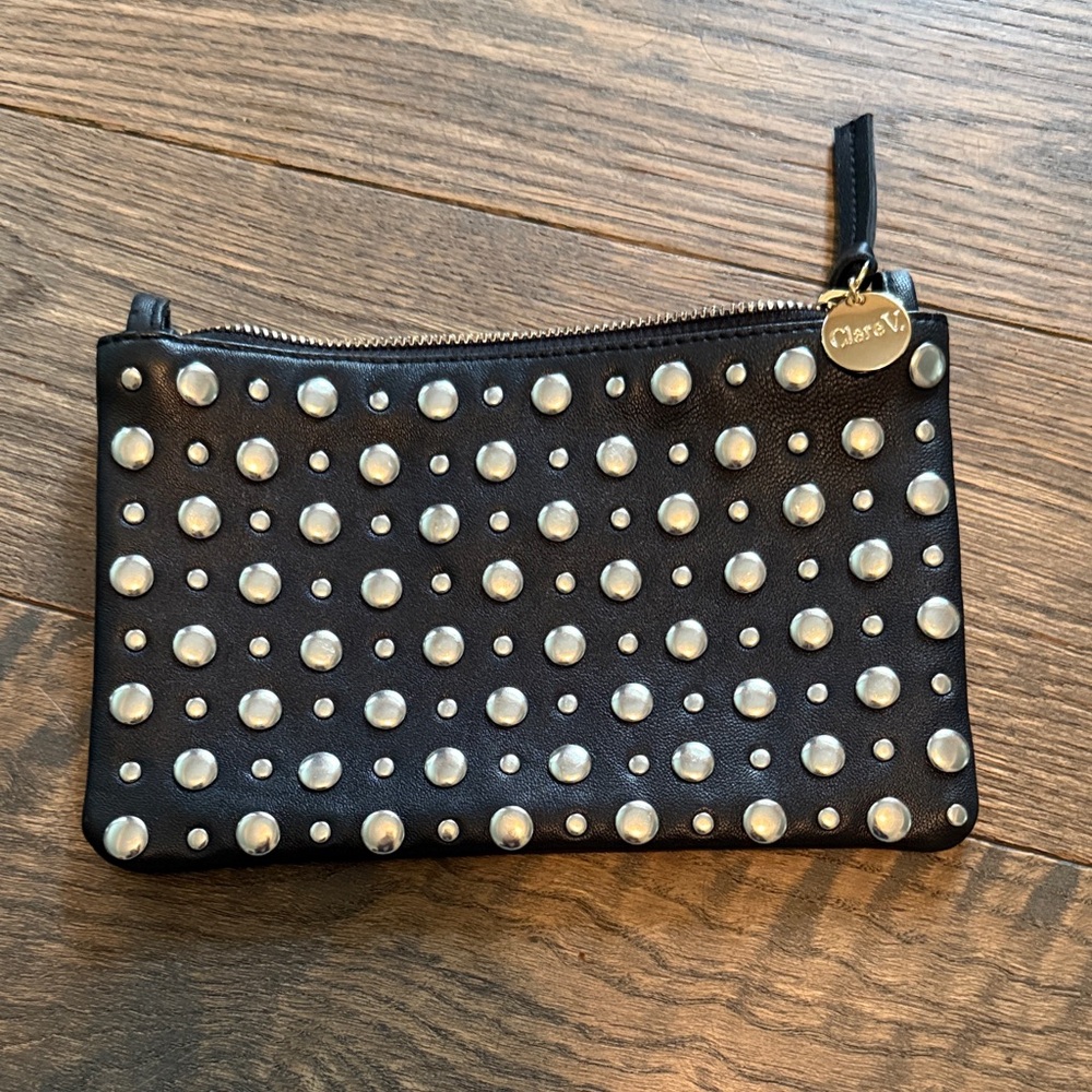 Clare V Black Pouch with Silver Studs